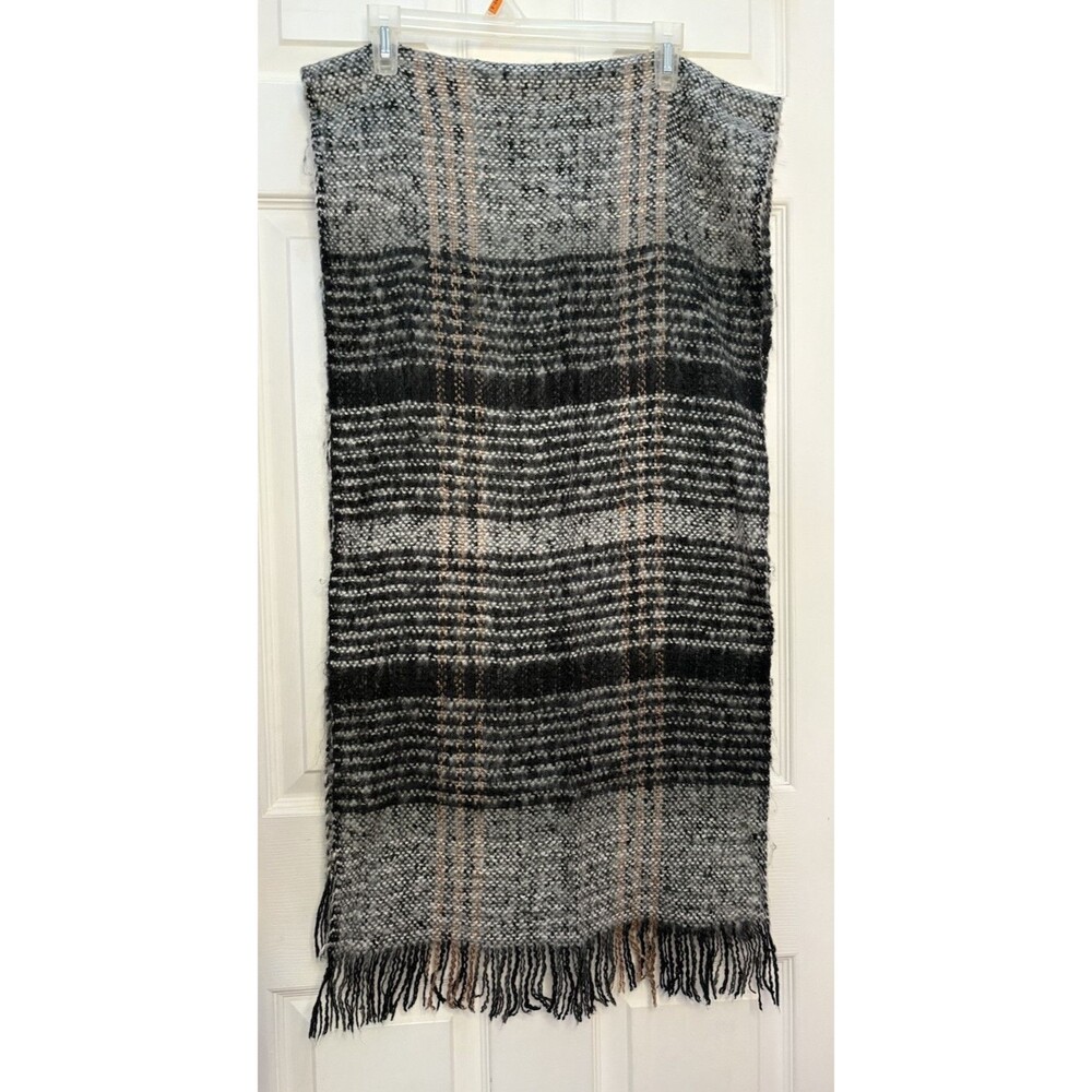 Echo Black and Gray Woven Fringe Scarf Wrap